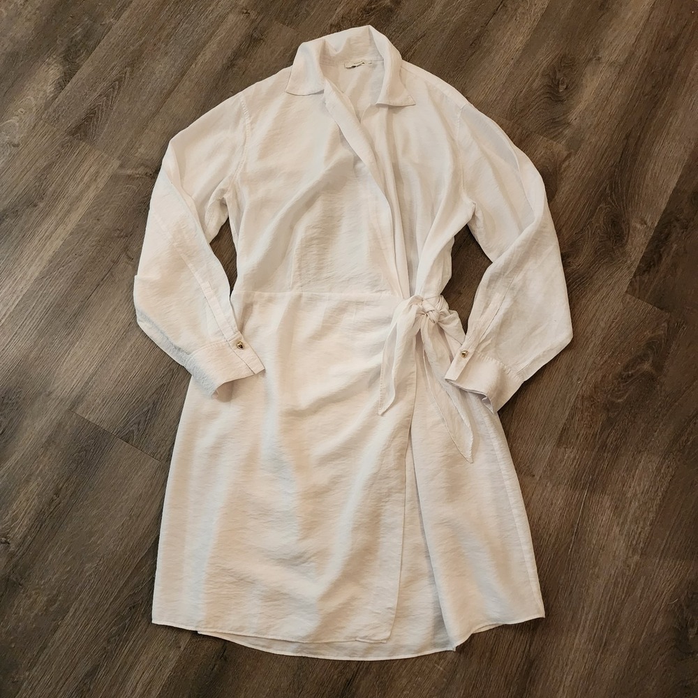 Vince White Wrap Shirt Dress XL Long Sleeve Quiet Luxury Minimalist‎ Resortwear - Picture 5 of 16